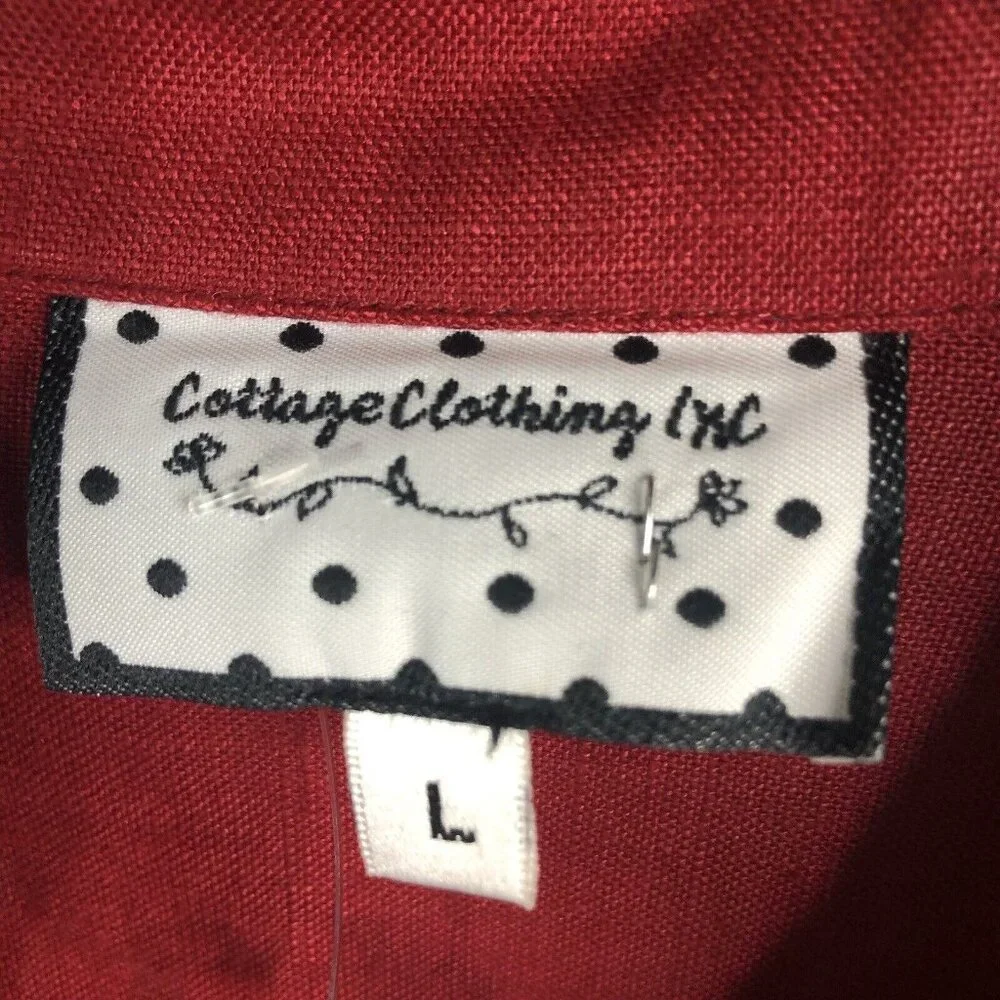 Cottage Clothing Company Top Women Large Red 100% Linen Artsy Airy Lagenlook - Picture 6 of 11
